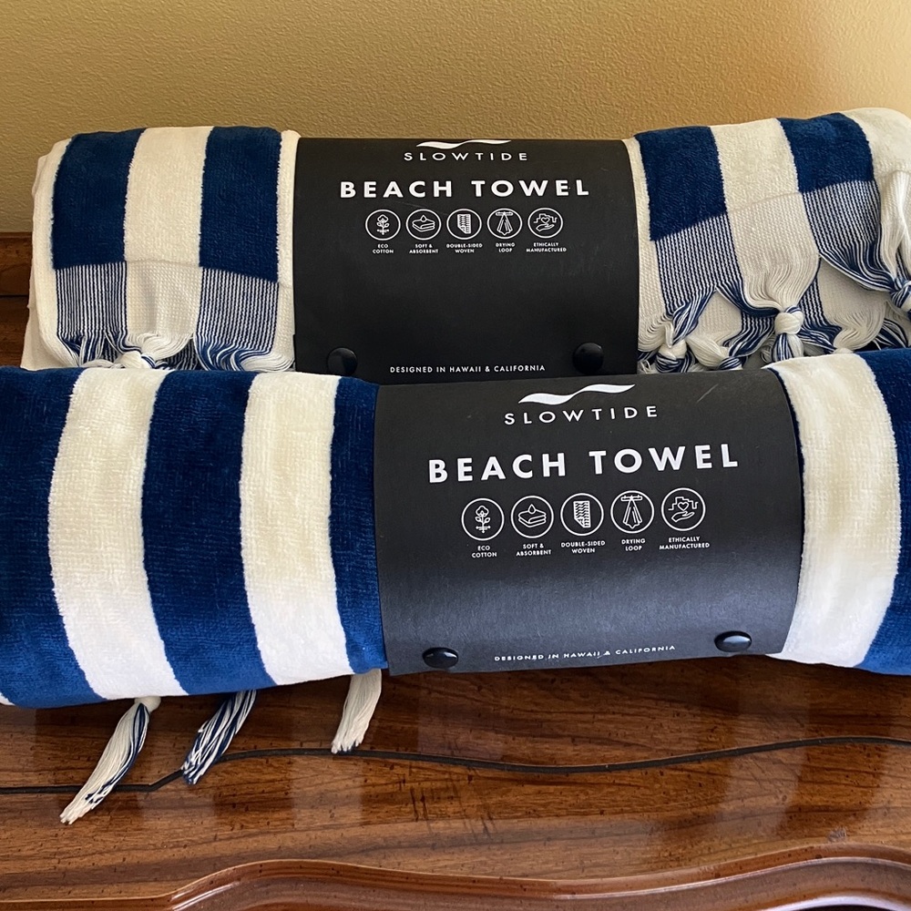 Slowtide Blue and White Beach Towel. Sale today. 2/$100 and free shipping. NWT.